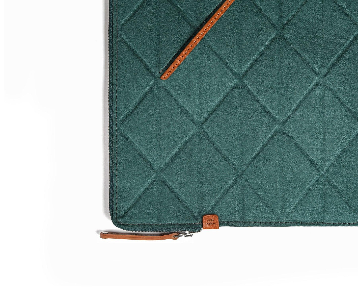 Buy Trigon Large Green Sleeve Bag - Faux Suede with Leather-Edged Pocket - Taamaa
