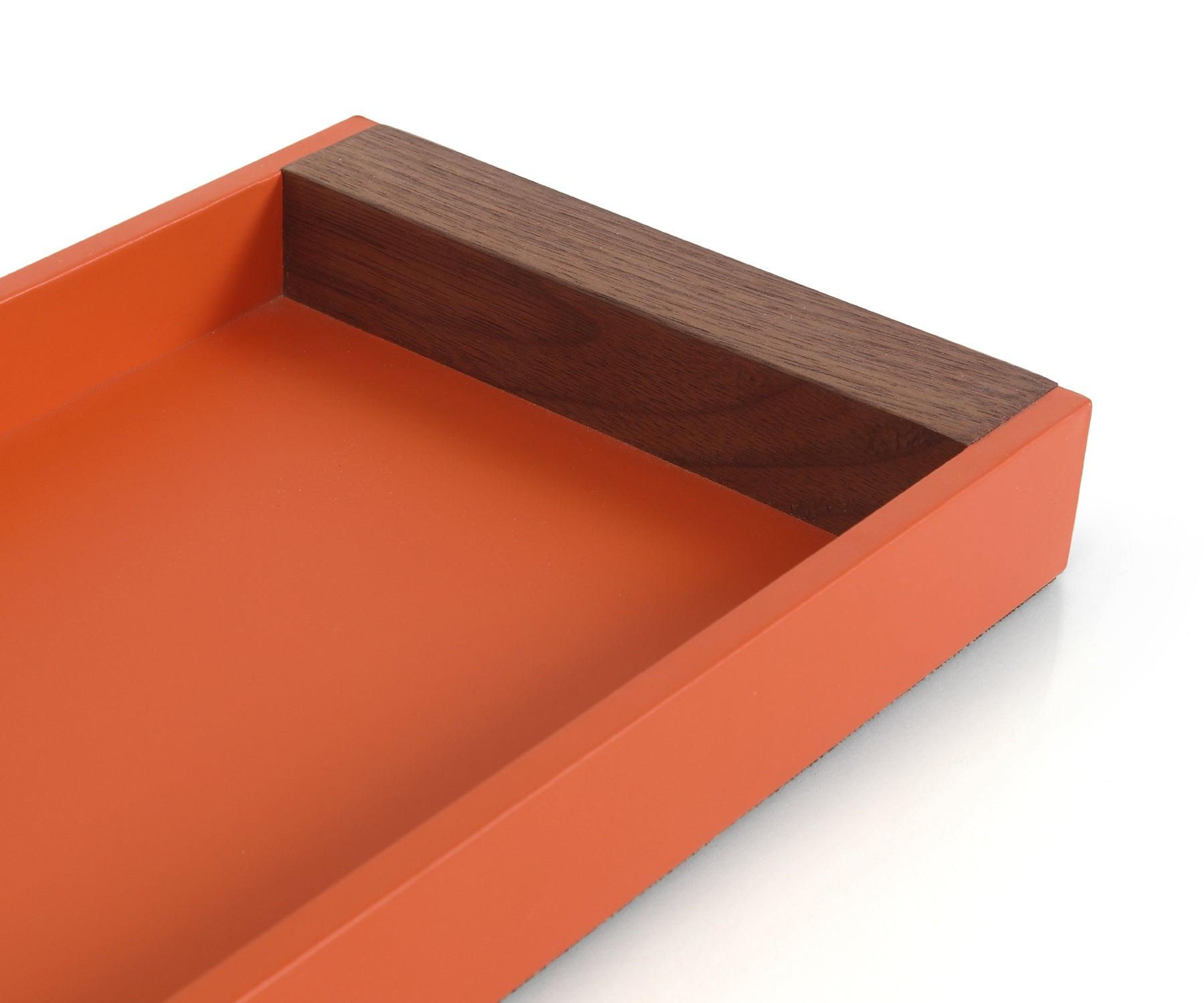 Buy Orange Tino Small Organizer Tray - Made from Bonded Leather & Walnut Wood - Taamaa