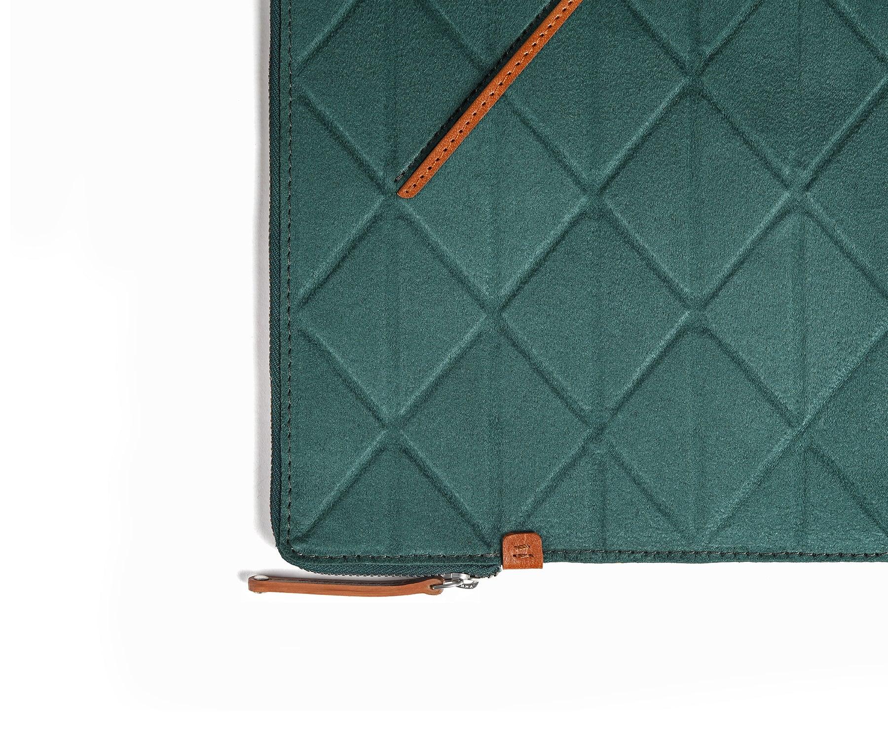 Buy Trigon Large Green Sleeve Bag - Faux Suede with Leather-Edged Pocket - Taamaa