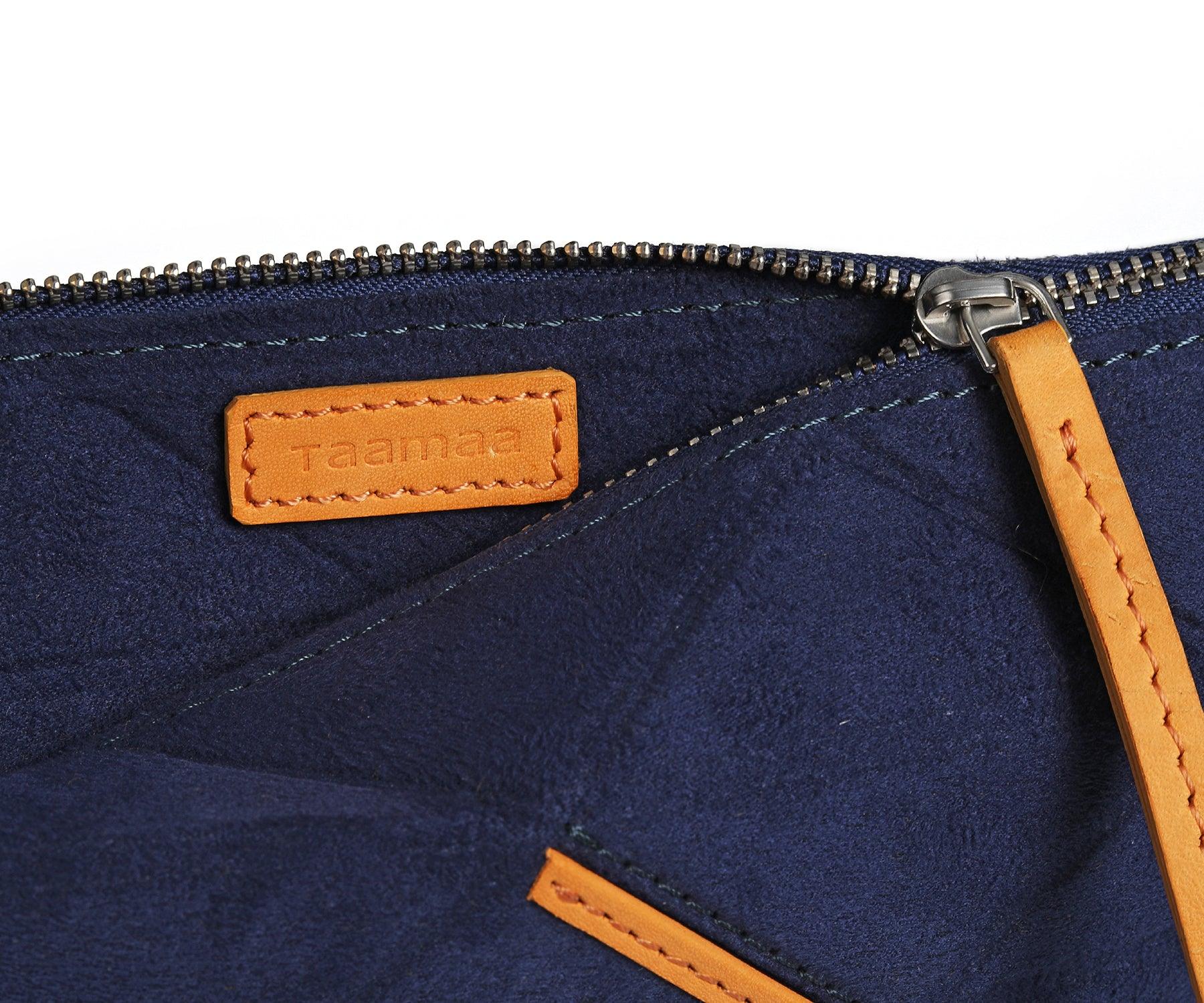 Buy Trigon Large Blue Sleeve Bag -  Faux Suede with Leather-Edged Pocket - Taamaa